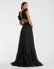 Black Ruffle Tiered Cut-Out Chiffon Gown