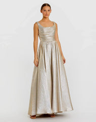 Gold Metallic Pleated Bodice Ball Gown