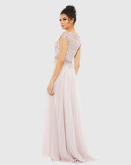 Pink Embellished Cap Sleeve Bodice Flowy Gown