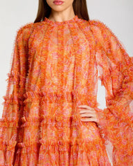 Mango Multi Floral Ruffle Long Sleeve Mini Dress