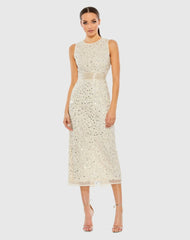 Geometric Embellished Sleeveless Column Dress