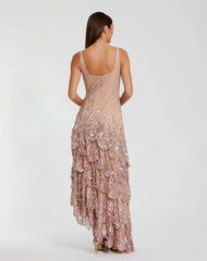 Pink Asymmetrical Scallop Hem Embellished Dress