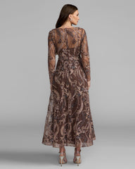 Petite Chocolate Beaded Embroidered Maxi Dress