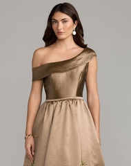 Petite Beige Floral Off The Shoulder Ball Gown