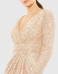 Pink Sequined Long Sleeve Midi Dress