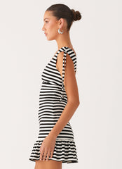 Acacia Mini Dress - Black White Stripe