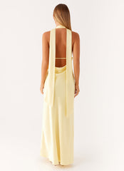 Alicia Satin Halter Maxi Dress - Yellow