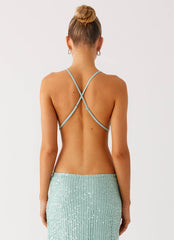 Amoura Sequin Cowl Top - Mint Sage