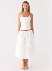 Aphira Tiered Midi Skirt - White