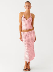 Bahama Low Rise Midi Skirt - Strawberry Dot