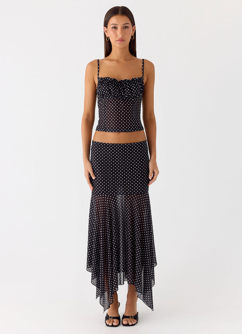 Buffy Maxi Skirt - Black Polkadot