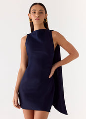 Cerina High Neck Mini Dress - Navy