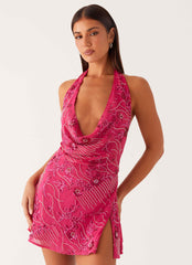 Cinzia Beaded Mini Dress - Fuchsia