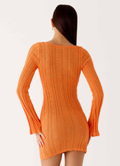 Estrella Long Sleeve Knit Mini Dress - Orange