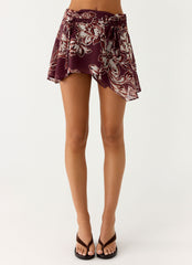 Fiore Asymmetrical Mini Skirt - Espresso Meadow