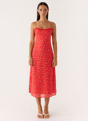 Kahlo Midi Dress - Magenta Red Rose
