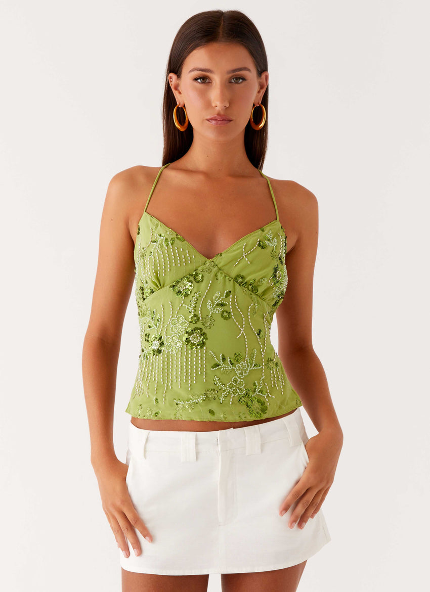Kamilla Sequin Cami Top - Lime