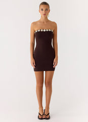 Leroy Button Mini Dress - Chocolate