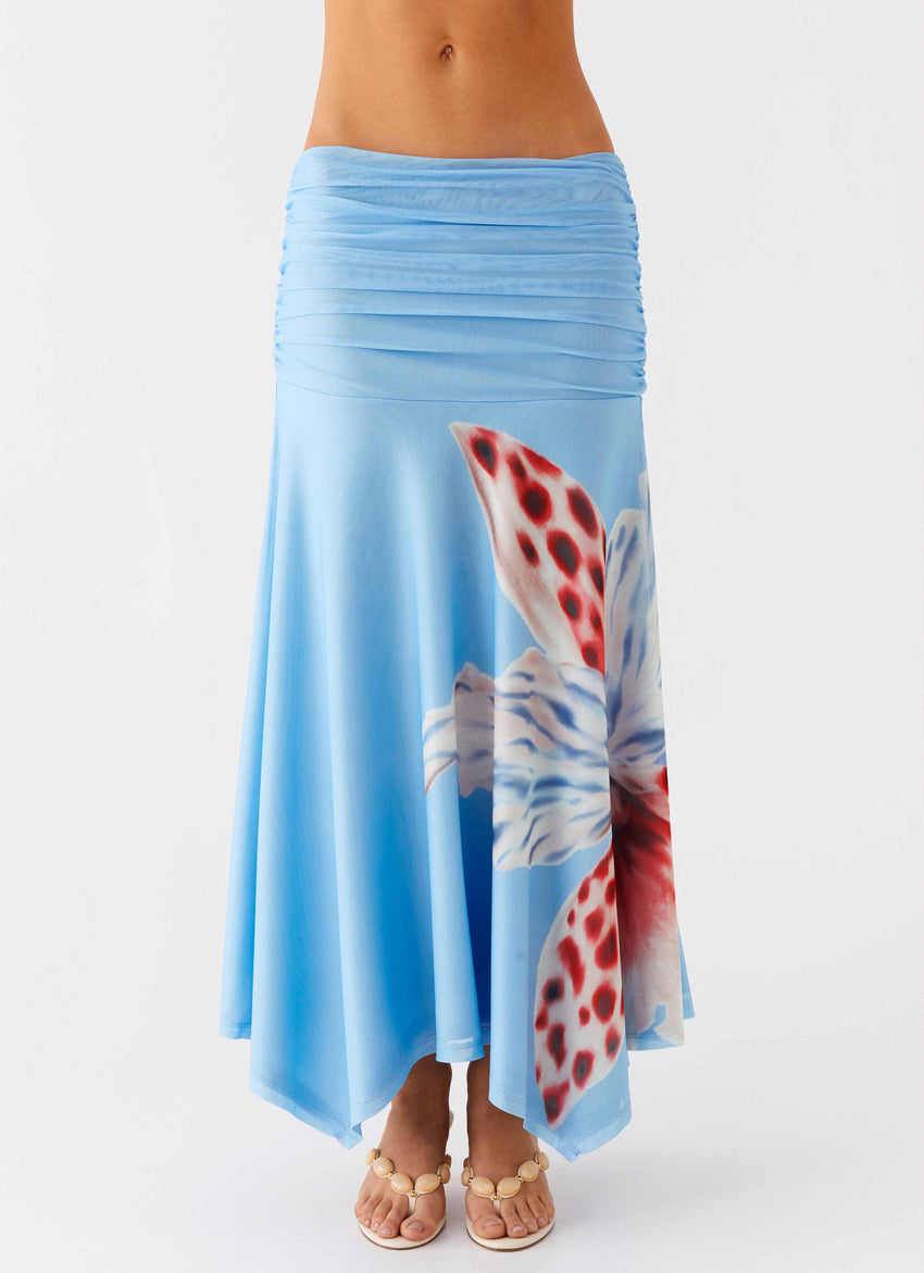 Liana Ruched Maxi Skirt - Deep Sea Bloom