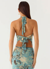 Lloyd Beaded Halter Top - Aqua Blur