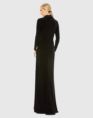 Black Long Sleeve Faux Tuxedo Gown