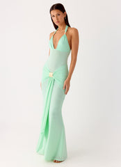 Miyah Halter Hardware Maxi Dress - Mint Blue
