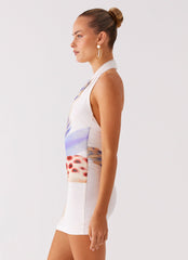 No Time Mini Dress - White Sea Bloom