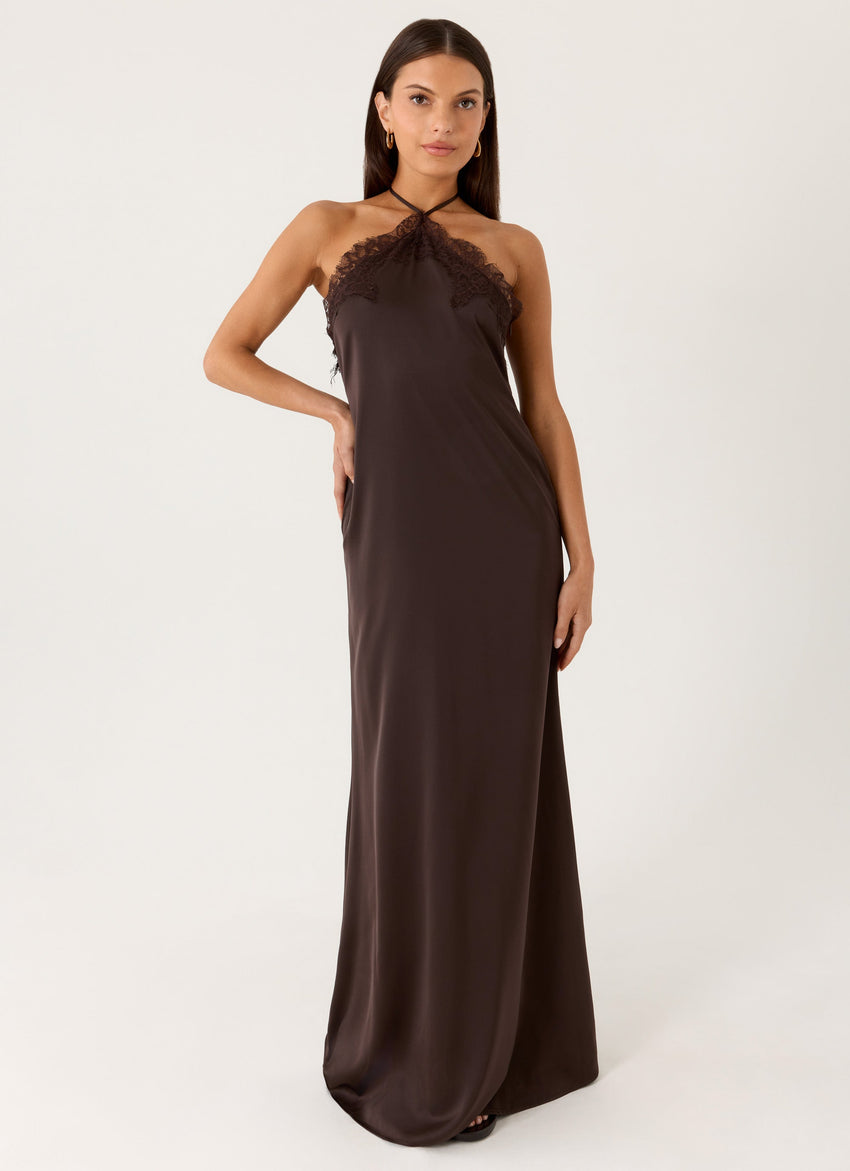 Samaria Halter Maxi Dress - Chocolate