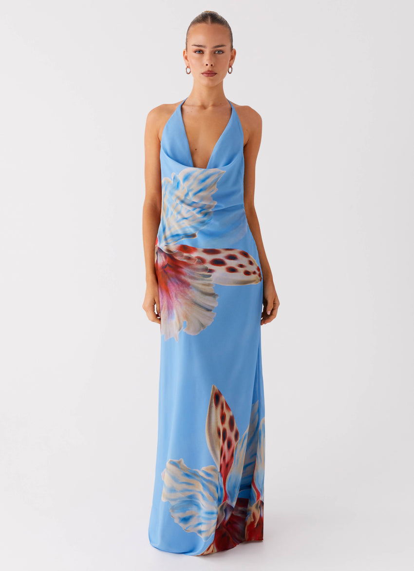Stars Align Cowl Maxi Dress - Deep Sea Bloom