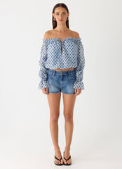 Tedara Top - Blue Mocha Dot