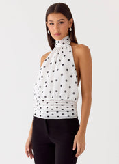 Willow Chiffon Top - White Polkadot